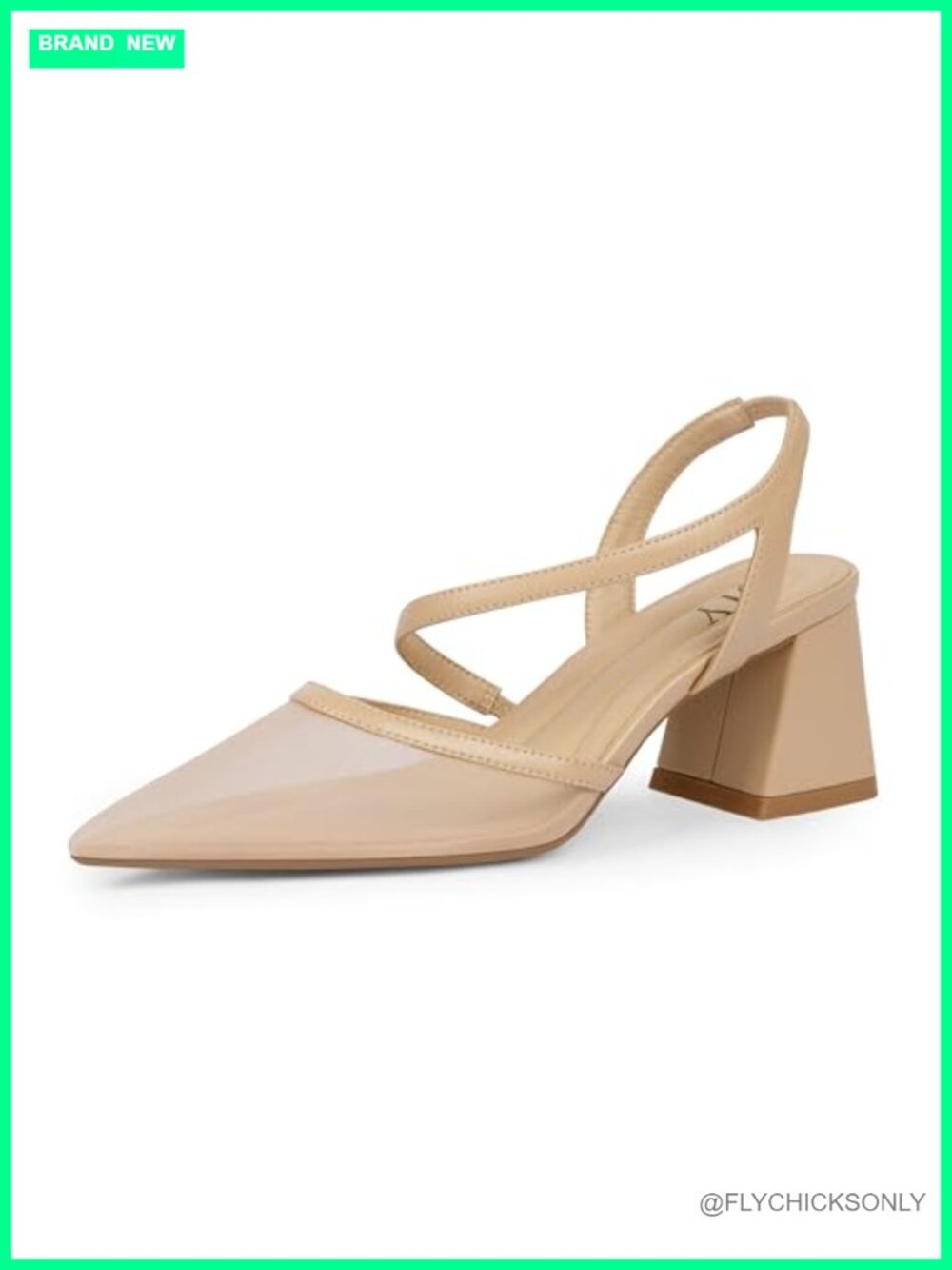 QIY Women's Mesh Slingback Chunky Mid Heel Pointed Toe Pumps